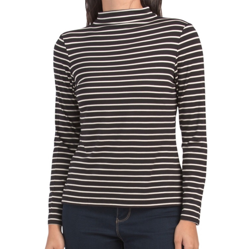Tahari Striped Funnel Neck Top NWT